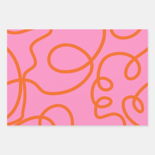 Roze en Oranje Abstracte lijnen penseelstreken Inpakpapier Vel (Voorkant)