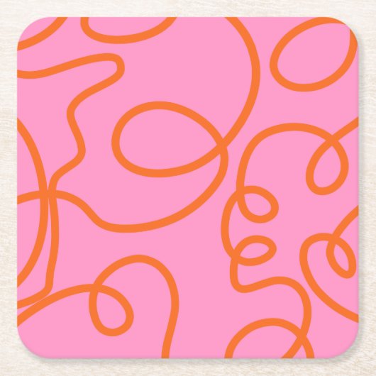 Roze en Oranje Abstracte lijnen penseelstreken Kartonnen Onderzetters (Voorkant)