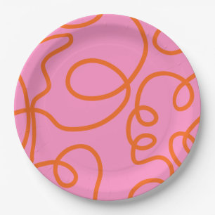 Roze en Oranje Abstracte lijnen penseelstreken Papieren Bordje