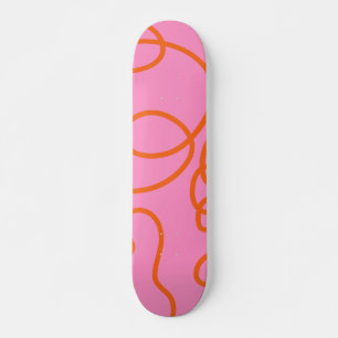 Roze en Oranje Abstracte lijnen penseelstreken Persoonlijk Skateboard