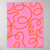 Roze en Oranje Abstracte lijnen penseelstreken Poster (Voorkant)