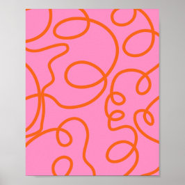 Roze en Oranje Abstracte lijnen penseelstreken Poster
