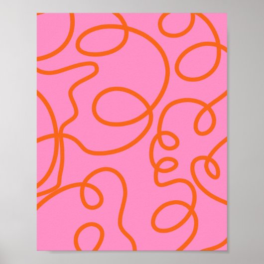 Roze en Oranje Abstracte lijnen penseelstreken Poster (Voorkant)