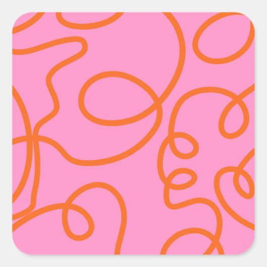 Roze en Oranje Abstracte lijnen penseelstreken Vierkante Sticker (Voorkant)