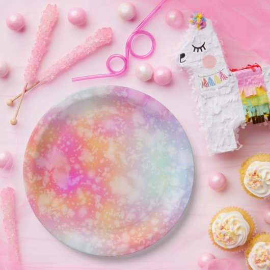 Roze en Oranje Abstracte Waterverf Achtergrond Papieren Bordje (Feest)