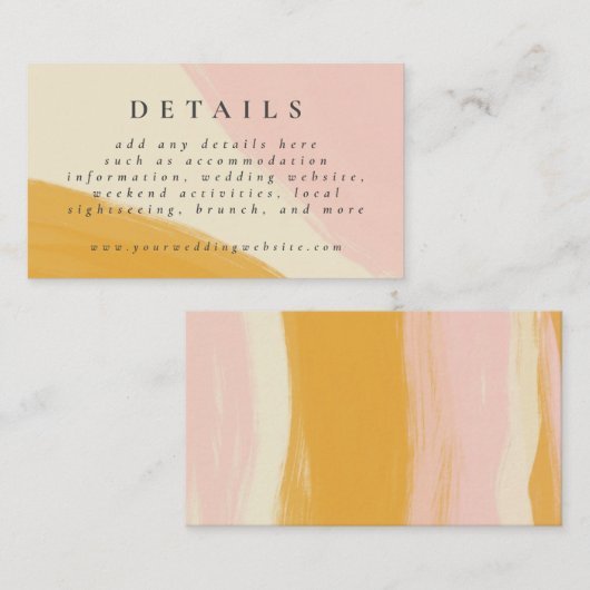 Roze en Oranje Abstracte Waterverf bruiloft Informatiekaartje (Voorkant / Achterkant)