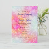 Roze en Oranje Abstracte Waterverf bruiloft Kaart (Staand voorkant)