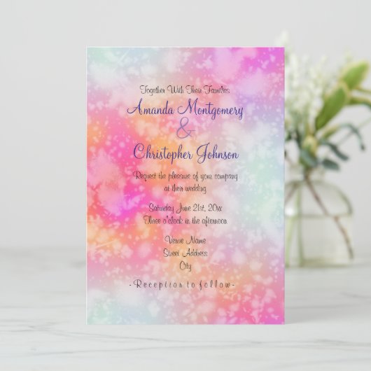 Roze en Oranje Abstracte Waterverf bruiloft Kaart (Staand voorkant)