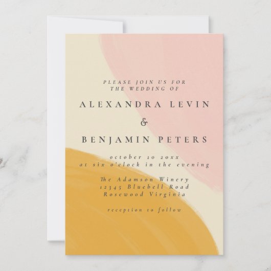 Roze en Oranje Abstracte Waterverf bruiloft Kaart (Voorkant)