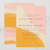 Roze en Oranje Abstracte Waterverf bruiloft Kaart (Voorkant / Achterkant)