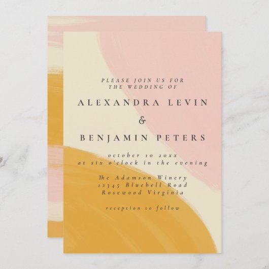 Roze en Oranje Abstracte Waterverf bruiloft Kaart (Voorkant / Achterkant)