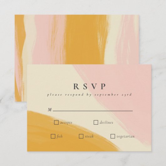 Roze en Oranje Abstracte Waterverf bruiloft RSVP Kaartje (Voorkant / Achterkant)