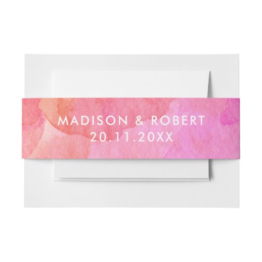 Roze en Oranje Abstracte Waterverf bruiloft Uitnodigingen Wikkel (Voorkant Voorbeeld)