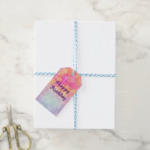 Roze en Oranje Abstracte Waterverf Happy Birthday Cadeaulabel (Met Touw)