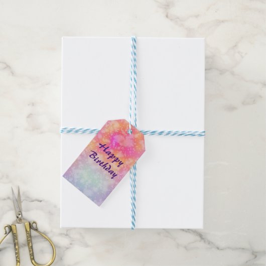 Roze en Oranje Abstracte Waterverf Happy Birthday Cadeaulabel (Met Touw)