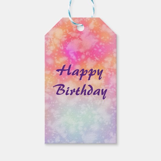 Roze en Oranje Abstracte Waterverf Happy Birthday Cadeaulabel (Voorkant)