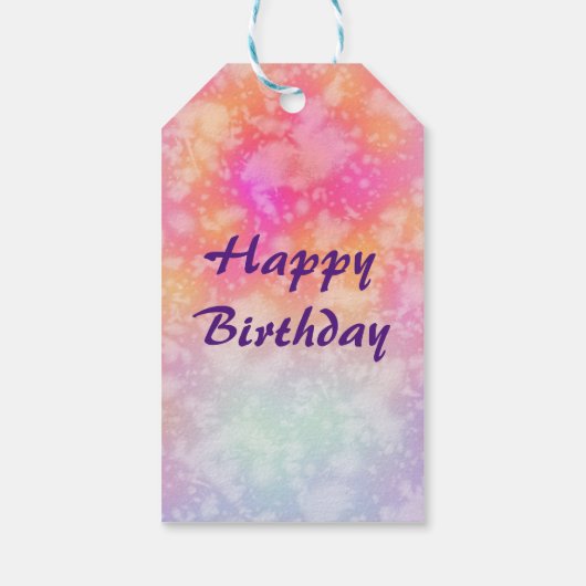 Roze en Oranje Abstracte Waterverf Happy Birthday Cadeaulabel (Achterkant)