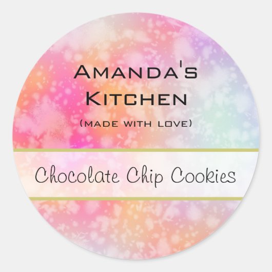 Roze en Oranje Abstracte Waterverf Keuken Ronde Sticker (Voorkant)