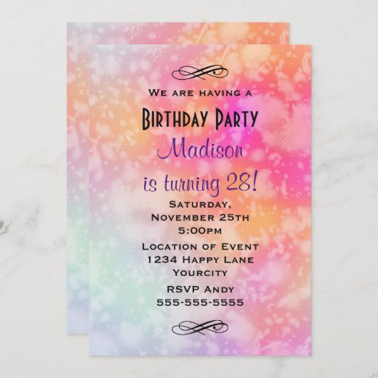 Roze en Oranje Abstracte Waterverf Verjaardag Kaart (Voorkant / Achterkant)