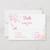 Roze en Oranje Aquarel Bloemen Elegant Bruiloft RSVP Kaartje (Voorkant)