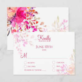 Roze en Oranje Aquarel Bloemen Elegant Bruiloft RSVP Kaartje