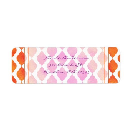Roze en Oranje Arabische Marokkaanse Glam-uitnodig Etiket (Voorkant)