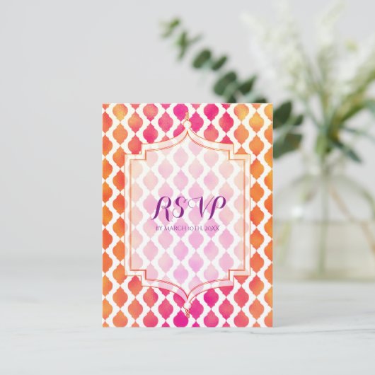 Roze en Oranje Arabische Marokkaanse partij RSVP Uitnodiging Briefkaart (Staand voorkant)