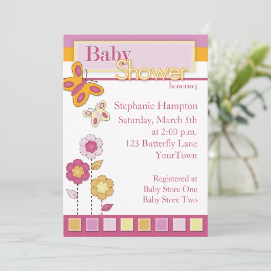 Roze en Oranje Baby shower Kaart (Staand voorkant)