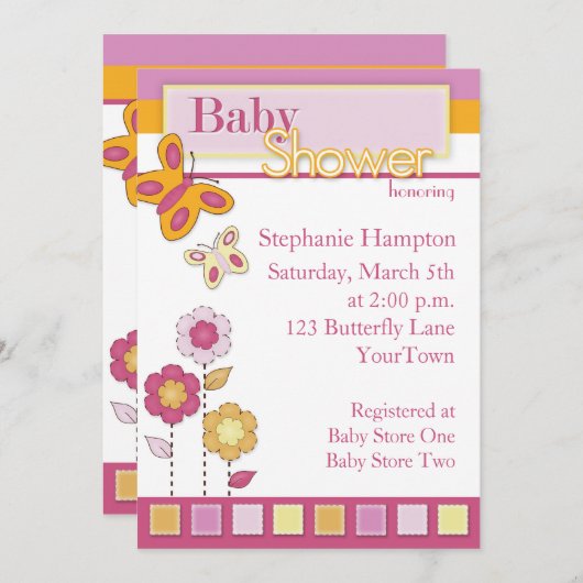 Roze en Oranje Baby shower Kaart (Voorkant / Achterkant)