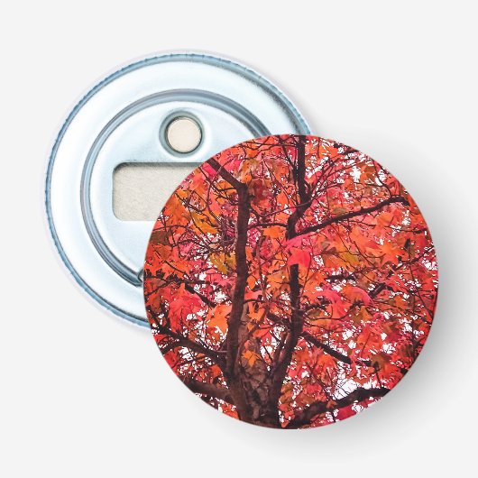 Roze en oranje bladeren button flesopener (Voorkant)