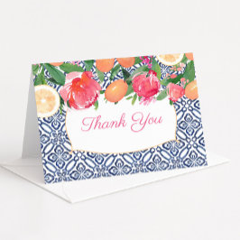 Roze en oranje blauwe tegels Mediterrane douche Bedankkaart