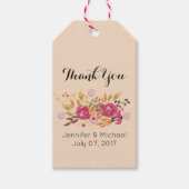 Roze en Oranje Bloemboeket op Perzik Dank U Cadeaulabel (Voorkant)