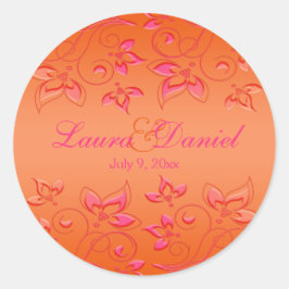 Roze en Oranje Bloemen 1,5" Ronde Bruiloft Sticker
