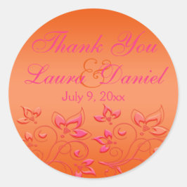Roze en Oranje Bloemen 1,5" Ronde Bruiloft Sticker