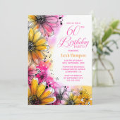 Roze en Oranje Bloemen 60ste Verjaardagsfeest Kaart (Staand voorkant)