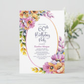 Roze en Oranje bloemen 60ste verjaardagsfeest Kaart (Staand voorkant)