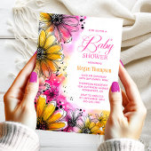 Roze en Oranje Bloemen Baby shower Kaart