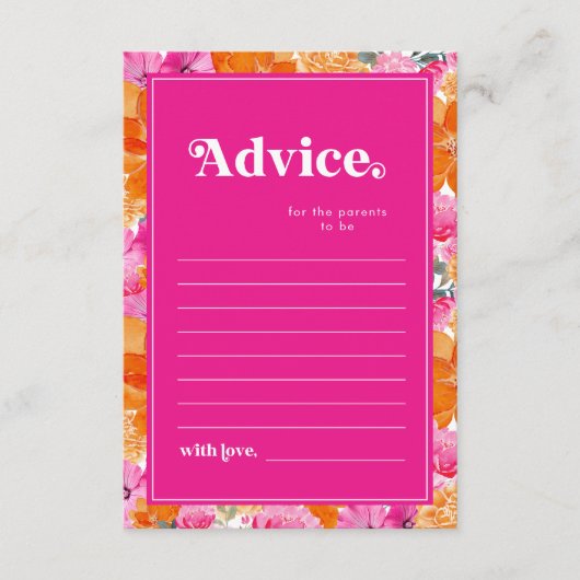 Roze en Oranje Bloemen Baby shower Ouders Advieskaart (Voorkant)