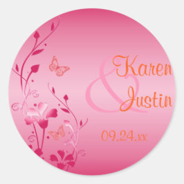 Roze en Oranje Bloemen Bruiloft Sticker