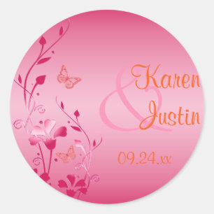 Roze en Oranje Bloemen Bruiloft Sticker