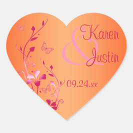 Roze en Oranje Bloemen Bruiloft Sticker