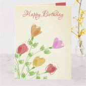 Roze en Oranje bloemen Kaart (Gele Bloem)