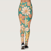 roze en oranje bloemen leggings (Achterkant)