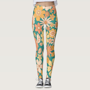 roze en oranje bloemen leggings