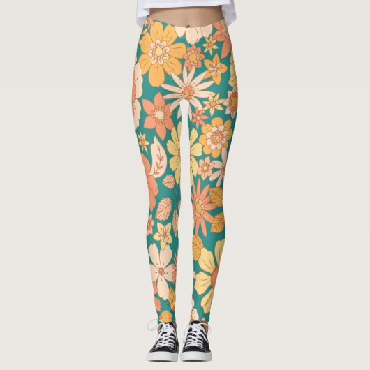 roze en oranje bloemen leggings (Voorkant)
