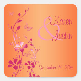 Roze en Oranje Bloemen met Vlinders Sticker