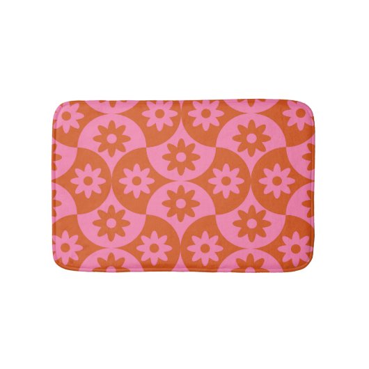 Roze en Oranje bloemen op Mid Century Scallop Badmat (Voorkant)