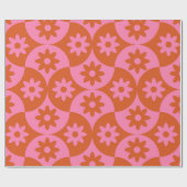 Roze en Oranje bloemen op Mid Century Scallop Cadeaupapier (Vlak)