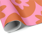 Roze en Oranje bloemen op Mid Century Scallop Cadeaupapier (Rol Hoek)