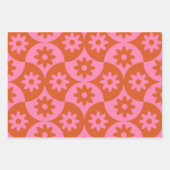 Roze en Oranje bloemen op Mid Century Scallop Inpakpapier Vel (Voorkant)